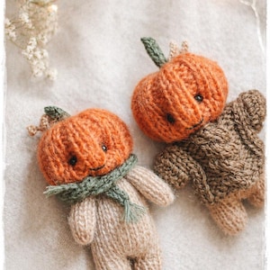Pumpkin Head Doll, Halloween Knitting Pattern PDF, Stuffed Knitted Toy, Flat Knit on 2 needles, nursery decor ideas