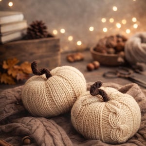 PDF PATTERN Knitted, 2 PUMPKIN, knitting pattern, halloween, knitted plushie home decor, cable knitting