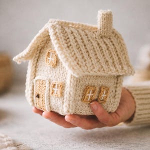 Winter House Knitting Pattern PDF, Stuffed Knitted Decor, Flat Knit on 2 needles, nursery decor ideas