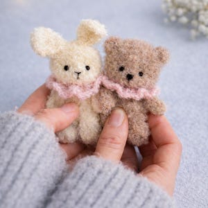 Patrón de tejido de osito y conejito, mini oso de peluche, patrón de tejido plano, patrón en PDF