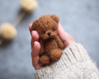 Tiny knitting Teddy bear 8cm, PATTERN, PDF, knitted animal toy