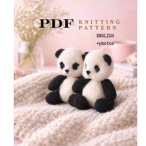 PANDA Bear Knitting Pattern PDF, Stuffed Knitted Animal, Flat Knit on 2 needles, nursery decor ideas