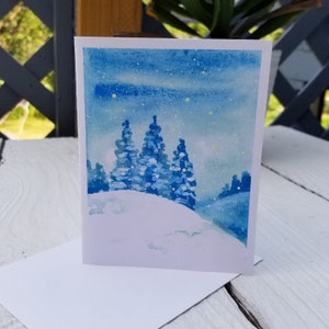 Snowy Blue Forest watercolor greeting card