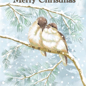 Carte de voeux joyeux Noël Love Birds, vierge à l'intérieur
