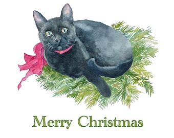 Christmas Cat in a Wreath Card, Christmas and Holiday Greeting