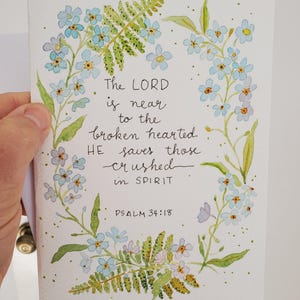 Le Seigneur est proche du cœur brisé, aquarelle originale peinte à la main avec enveloppe 5 x 7 po. Deuil, deuil, sympathie, bénédiction