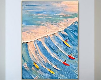 Arte mural de surf original, pintura de paisaje oceánico sobre lienzo, decoración de surf, pintura de olas, pintura de surf, regalos personalizados para surfistas, arte de surf
