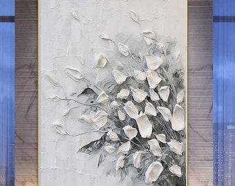 Pintura al óleo original de gran tamaño, arte de pared abstracto pintado a mano, pintura con espátula, pintura con textura pesada, arte de pared enmarcado