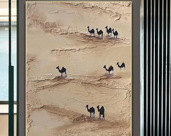 Gran pintura al óleo original del desierto marrón sobre lienzo, pintura texturizada del desierto, arte de pared de paisaje, arte de pared de oficina, decoración de pared de sala de estar