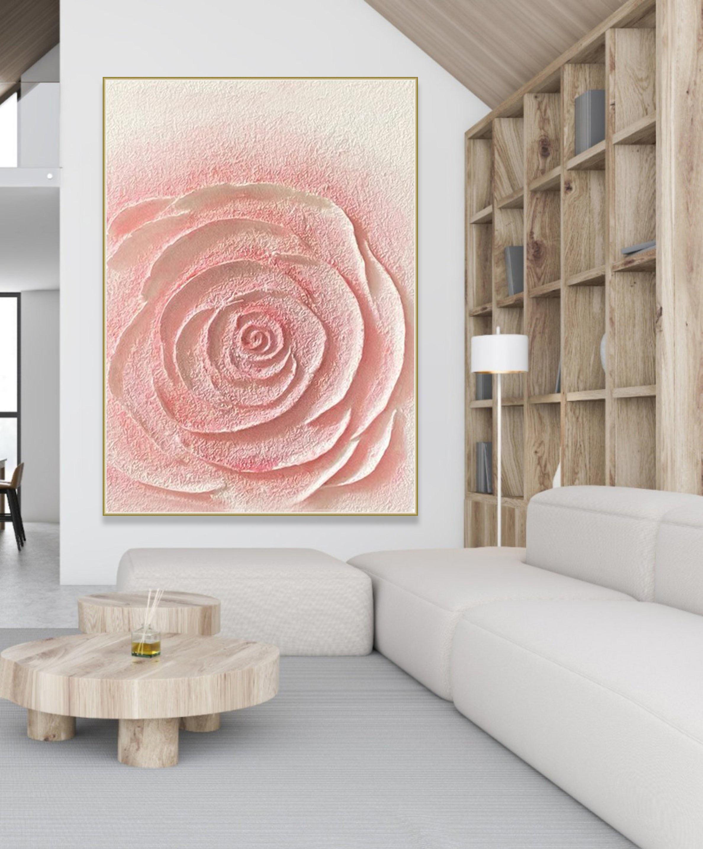 Abstract PINK Flower Textured Wall Art Blooming Floral Painting on ...