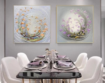 Pintura acrílica de flores abstractas Arte de pared Pintura floral floreciente sobre lienzo Arte de pared de habitación Arte de pared neutral Regalo para ella Sala de estar