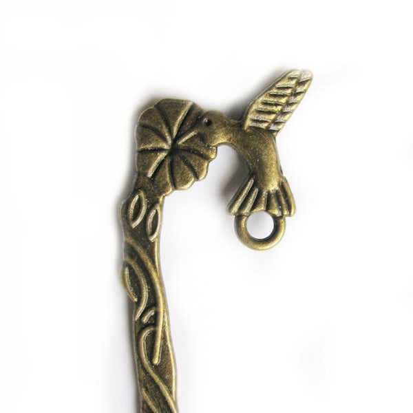 3 Lesezeichen Kolibri, Farbe bronze antik, Perlen basteln, Bookmark, Anhänger