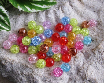 50 Acrylperlen gecrackt, 8mm, bunt gemischt, crackle, Mischung, transparent Mix