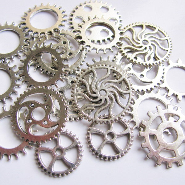 20 Zahnräder Steampunk silberfarben 1,8 bis 3,1mm, Scrapbooking, verzieren, Gothic