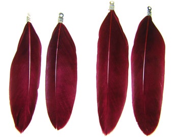 4 Anhänger Feder bordeaux rot ca. 6,8 b. 8,2cm, für Dreamcatcher, Schmuck