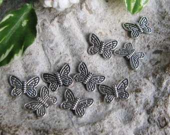 10 Metallperlen Schmetterling 1,4 cm silberfarben, Schmuck mit Perlen basteln