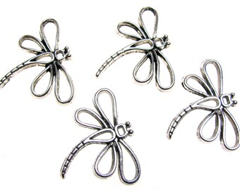 4 Metallanhänger Libelle 3,2cm silberfarben, Schmuck machen, Perlen basteln