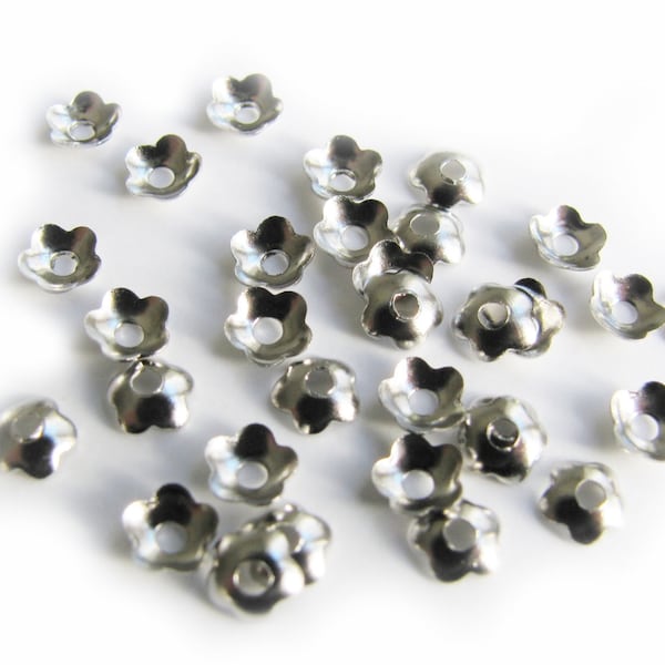 30 Perlkappen mini 4 mm silberfarben, Perlen und Engel basteln, Schmuck machen