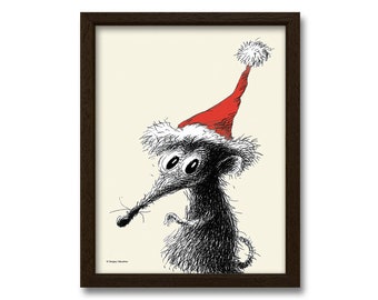 Christmas Wall Decor Funny Mouse in Santa Hat Nursery Animal Printable Download Christmas Gifts Christmas Posters