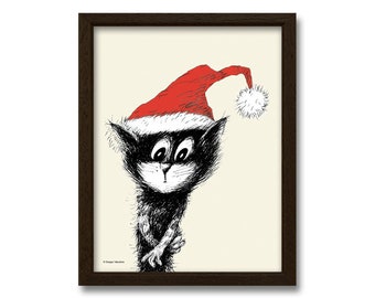 Navidad pared decoración gatito divertido en Santa sombrero vivero animal imprimible Descargar regalos de Navidad carteles de Navidad