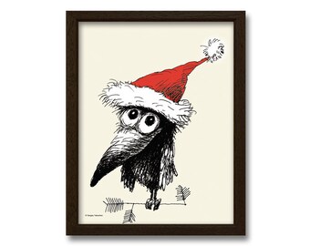 Christmas Wall Decor Funny Crow in Santa Hat Nursery Animal Printable Download Christmas Gifts Christmas Posters