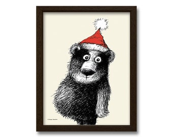 Christmas Wall Decor Funny Teddy Bear in Santa Hat Nursery Animal Printable Download Christmas Gifts Christmas Posters