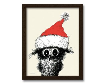 Christmas Wall Decor Funny Owl in Santa Hat Nursery Animal Printable Download Christmas Gifts Christmas Posters
