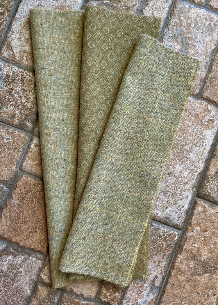 NEW! Felted Wool Trio for Rug Hooking, Applique, and all wool projects: Olive Sage