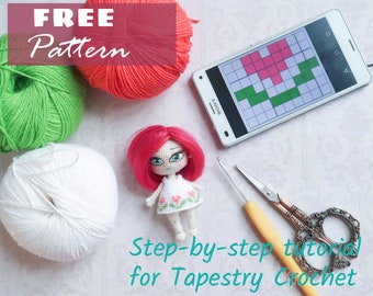 Free PATTERN: Step-by-step tutorial for Tapestry Crochet. Pattern in PDF
