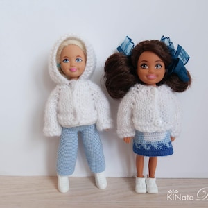 White sweater for Chelsea, Winter cardigan clothes for tiny dolls, Coat for Chelsea doll