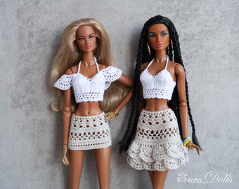 Pre-Order Crochet clothes set Top and Skirt for 1:6 fashion dolls, Outfit for 12&quot; doll