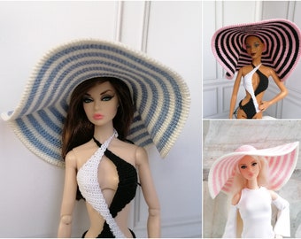 Sun hat for barbie barbie clothes handmade crochet hat for 1:6 scale dolls summer hat for 12 inch dolls doll miniature wide-brim hat Sun hat for barbie barbie clothes handmade crochet hat for 1:6 scale dolls summer hat for 12 inch dolls doll miniature wide-brim hat