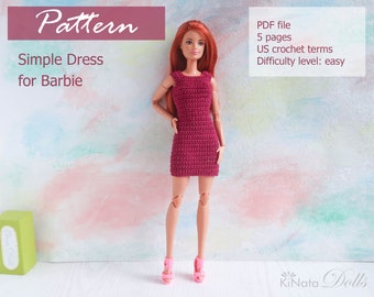 PATTERN: Simple Dress for 12 inches Doll - crochet pattern in PDF