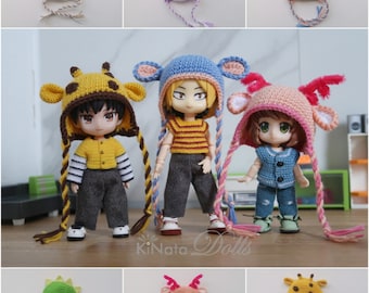 Pre-order Funny Winter Hat with Ears Animal hats for Nendoroid and other mini dolls, Miniature dolls clothes