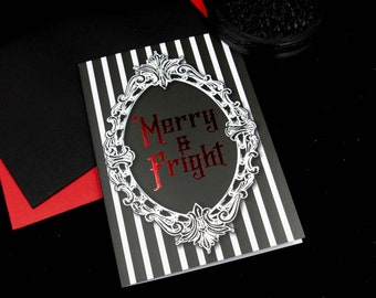 Merry And Fright Greetings Card | Gothic Christmas | Unique Alternative Holiday Greeting | A6 400gsm Card | Alternative Christmas Card