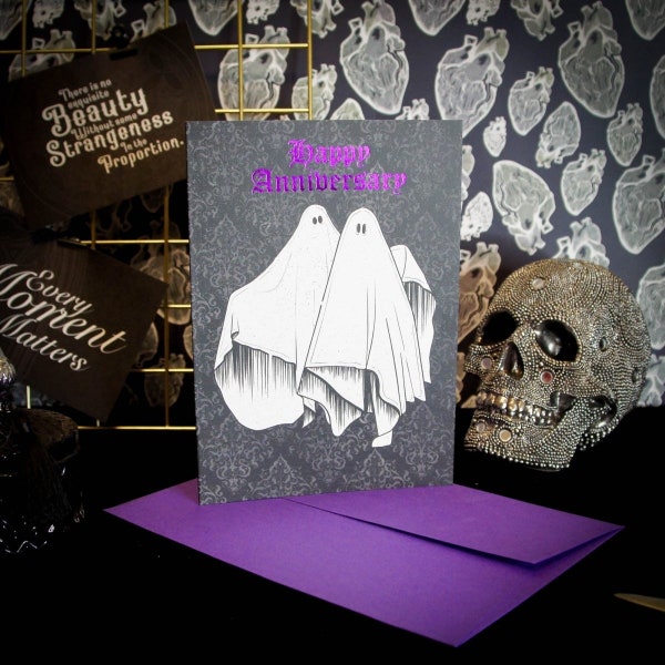 Luxury Ghost Happy Anniversary Card | Gothic Wedding, Thoughtfully Crafted | Gender-Neutral Non-Binary Greetings | Ghostly Celebration