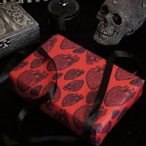 Red And Black Anatomical Heart - Gothic Gift Wrap For Valentines Day And Anniversaries. Goth Wedding Gift For Alternative Couple.