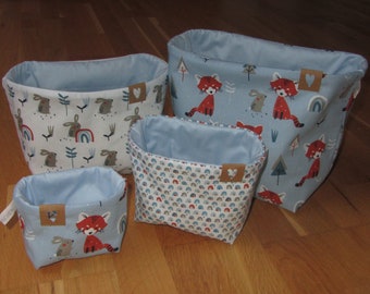 Fabric basket "Little red panda and his friend rabbit"