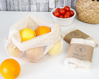 Reusable Produce Bags - Organic Cotton Shopping Bag - Grocery Bag Perfect For Fruit and Vegetables