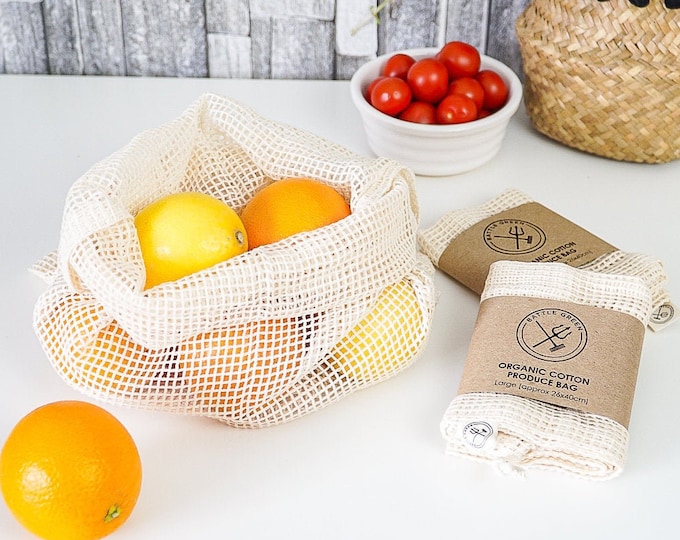 Reusable Produce Bags - Organic Cotton Shopping Bag - Grocery Bag Perfect For Fruit and Vegetables