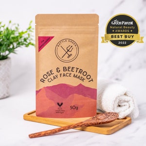Rose Natural Organic Clay Face Mask 50g Sachet Vegan and Cruelty Facial Clay Face Mask Plastic Free Packaging image 1