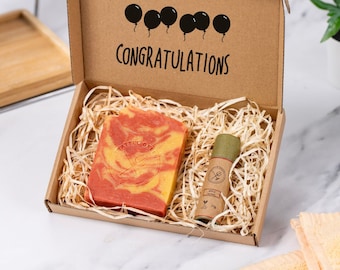 Natural Soap and Lip Balm Gift Set - With personalized Congratulations message