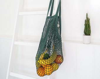 Organic Shopping Bag (Long Handle) - GOTS Certified Organic Cotton Grocery Bag Perfect For Fruit and Vegetables