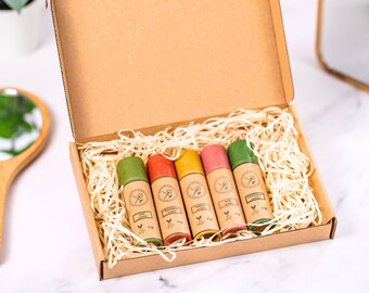 Natural Organic Lip Balm Set - 11g Paper Tubes - 5 Scents - Vegan Zero Waste Lip Balm - Personalised