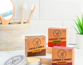 Natural Solid Lotion Bar 55g – Moisturising Massage Body Bar, Vegan & Plastic-Free, 3 Scents Available