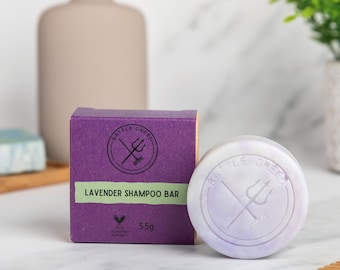 Lavender and Tea Tree Natural Shampoo Bar 55g - Plastic Free Solid Shampoo - Vegan Travel Shampoo Bar