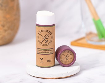 Violet & Bergamot Natural Deodorant Balm 65g Tube - Plastic Free Deodorant Stick - Zero Waste Vegan Deodorant - Deodorant Cream