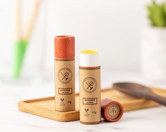 Baume à lèvres bio naturel Mandarine Tube de 11 g - Baume à lèvres végétalien zéro déchet - Baume à lèvres écologique en bâton - Beurre à lèvres sans plastique