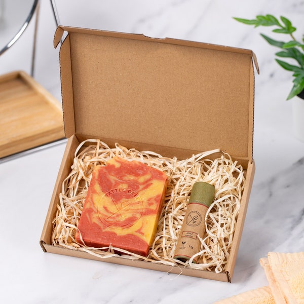 Eco Friendly Vegan Letterbox Gift - Natural Soap Slice and Plastic Free Lip Balm - Plastic Free Gift Set - Personalised