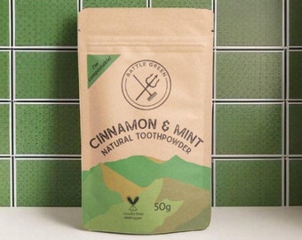 Natural Cinnamint Tooth Powder 50g - Fluoride-Free, Plastic-Free, Organic Vegan Dental Care